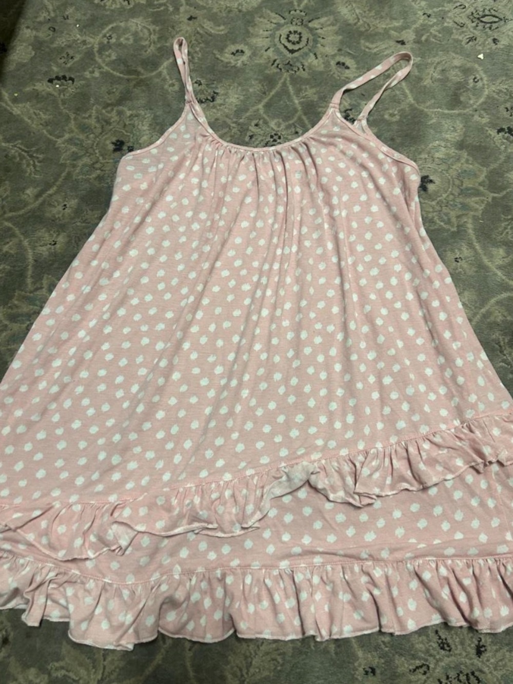 Oscar de la Renta Pink Polka Dot Ruffle Slip Dress